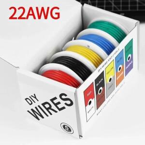 22AWG 전선 유연한 실리콘 와이어 22 게이지 연선 주석 도금 구리 5가지 색상 각 16.4ft/5m 또는 32.8ft/10
