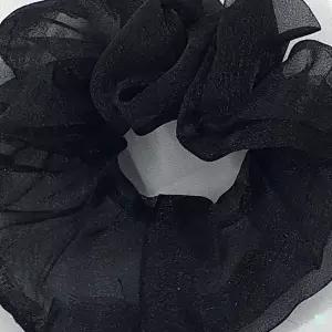 블랙 밴드 주름 쉬폰 빅사이즈 헤어스크런치 머리끈