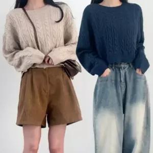 [하프클럽/알티피아]니트 스웨터 꽈배기 케이블 크롭 기장 오버핏 루즈핏 상의