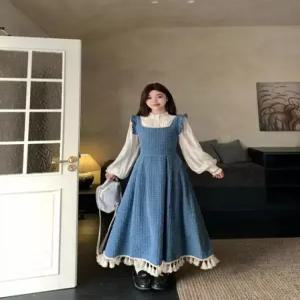 L26600 프릴 수술 롱 멜빵 청 원피스 점프수트 빅가