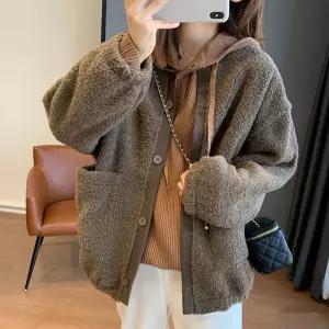 여자 겨울 외출 양털 뽀글이 앞 포켓 데일리 외출 점퍼