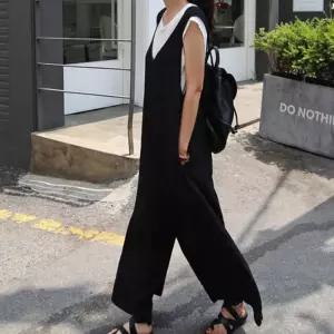 올블랙 점프수트 활용도높은 코디 시원한 여성 의류 여성점프 수트 슈트 여름점프 여자멜빵바지 와이드점프