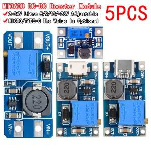 5PCS MT3608 DC-DC 스텝 업 컨버터 부스터 전원 공급 장치 모듈 부스트 보드 최대 출력 28V 2A