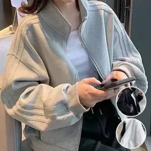 쇼트루즈트레이닝집업 점퍼 자켓 여자 숏점퍼 하이넥 긴팔 간절기 후드티 얇은티셔츠
