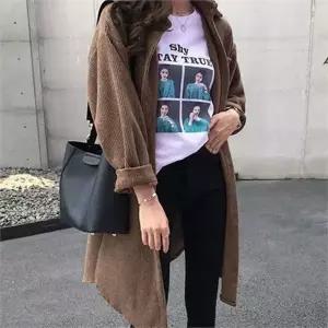 여성 코듀로이 롱 셔츠 빅사이즈 데일리 아우터 여성 골덴 롱 셔츠 자켓 간절기 가을