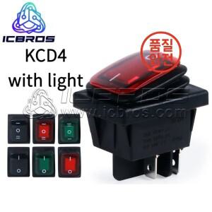 방수 보트 모양 스위치 KCD4-201N 2 단 4 실버 도트 고전류 로커 R 전원 공급 장치 조명 포함