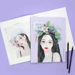 IKWFNMCYR 오늘의소녀 기분전환 그림 힐 어르신 컬러 드로잉 색칠 채색 쉬운 공부 노트 북 링