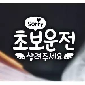 Sorry 초보운전살려주세요 초보자동차스티커-화이트