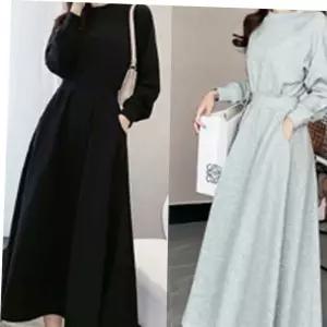 가을 겨울 라운드넥 긴팔 원피스 플레어 데일리