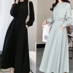 플레어 가을 겨울 라운드넥 긴팔 원피스 롱 데일리