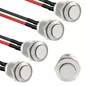 STARLO 5pcs 12mm 순간 푸시 버튼 스위치 실버 쉘 프리와이어링 IP65 방수 스테인리스 스틸 1은 LED 없이