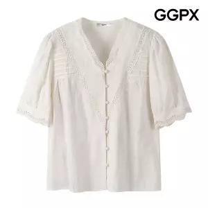 GGPX V넥 레이스 콩버튼 블라우스 GP6SH024F