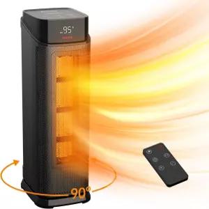 BREEZOME 1500W 실내용 휴대 전기 히터 침실 및 사무실용 성능 90 회전 넓은 공간 대응 원격 제어 24시간