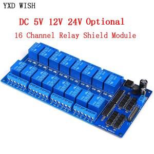아두이노 DIY 키트용 릴레이 실드 모듈 16 채널 DC 5V 12V 옵토커플러 LM2576 마이크로 컨트롤러 인터페이