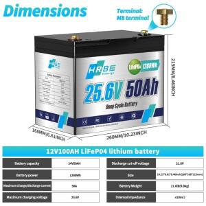 트롤링 모터, 보트, RV, 태양열, 캠핑용 딥 사이클 리튬 배터리, 24V, 50Ah LiFePO4 BMS,1280W 부하 전력