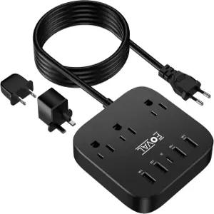 유럽 여행용 플러그 어댑터 USB C 및 4개의 포트가 있는 FOVAL EU 영국 미국 파워 스트립 3개의 AC 콘센트
