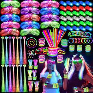 SHQDD 158 PCS 글로우 인 더 다크 파티 용품 14 LED 안경 30 핑거 라이트 헤어 및 100 스틱 팔찌 네온