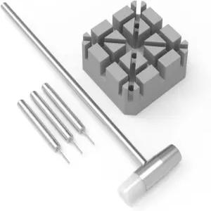 시계 링크 제거 도구 키트 수리 홀더가 있는 밴드 조정 양손 망치 및 펀치 핀 3개 0.8/0.9/1.0mm