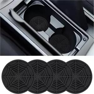 컵 홀더용 4PCS 실리콘 자동차 코스터 스파이더 웹 논슬립 유니버설 2.75인치 액세서리용 인테리어 핏 트럭