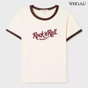 후아유 여성 Rock Lettering Ringer T-Shirt 티셔츠 WHRAG721F