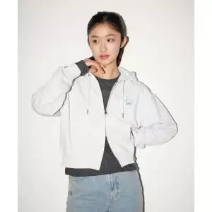 LEE 우먼 타이포 로고 크롭 후드집업 라이트그레이