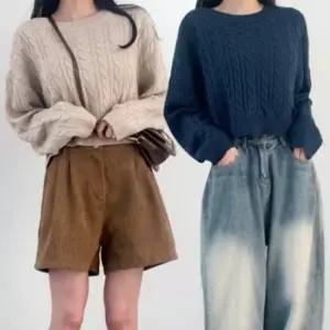 친절한탄씨 니트 스웨터 꽈배기 케이블 크롭 기장 오버핏 루즈핏 상의 슬림핏니트여성 오피스룩