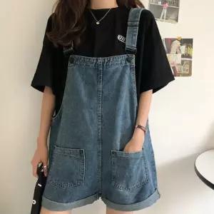 여자 여름멜빵 반바지 롤업 멜빵팬츠 청점프수트 코디