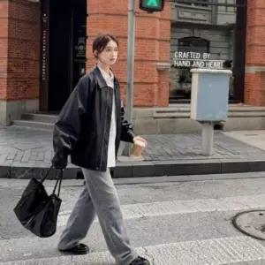 오버핏 여자 라이더자켓 가을무드 2컬러 가죽자켓 블루종 라이더자켓 점퍼
