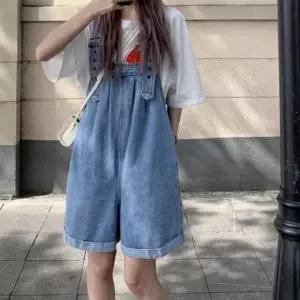 데님 버클 반바지 캐주얼 멜빵바지 청 점프수트 LWFKBXHC