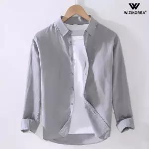 [위즈아이]남성 린넨 긴팔 셔츠 봄 여름 면마 카라 남방 베이직 빅사이즈 WI016S