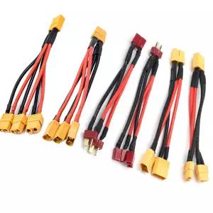 XT60 병렬 배터리 커넥터 암수 케이블 이중 확장 Y 분배기RC 배터리 모터용 3방향 14AWG 실리콘 와이어