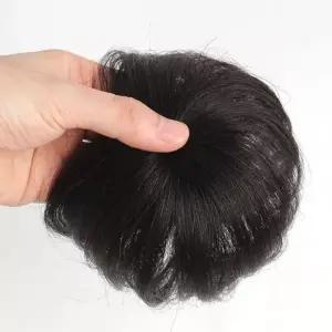 블랙 남성 인모 정수리 가발 탑커버 똑딱이 부분가발