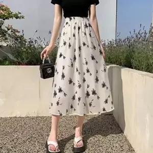 출근룩 LND 여성 플라워 쉬폰 밴딩 롱스커트 A라인 데일리 치마 여름