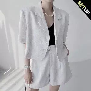 신세계라이브쇼핑 [올리비에스클로젯] 트위드 반팔 자켓 반바지 2종세트_O2506SE601B