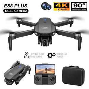 E88 Plus 쿼드콥터 드론: 90 ° 전기 조정 가능 카메라 브러시리스 모터 광학  포지셔닝 장난감