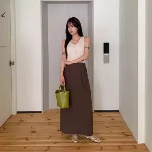 [하프클럽/]여자 스트랩 롱 일자 바스락 스커트 치마