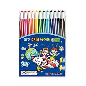 지구 슈퍼 색연필 12색 줄무늬/색칠놀이/디자인/필기용품/학습용/전문가용/미술/색칠도구/드로잉/돌려쓰는