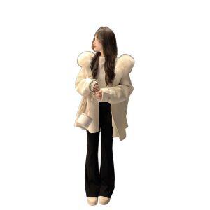 겨울 폭스퍼코트 여성 트렌치 아우터 후드퍼 하프 울 인조