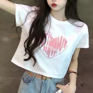 (스타일하우스)반팔티셔츠 여름 하트 레터링 프린팅 여자 반팔 세미 크롭