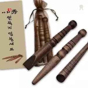 (망사주머니+지압봉3종+케이스) 다용도 원목 지압봉 3종세트 발바닥 지압 괄사 발마사지 지압기 안마봉