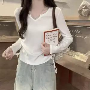 [하프클럽/셀럽하우스]베이직 사이드 셔링 리본 긴팔 티숙 SSH069 티숙 XL 면티 티숙 여성 사이즈 긴