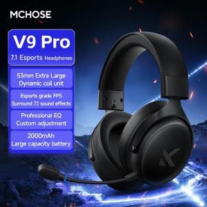 MCHOSE V9 Pro 게이밍 헤드셋, 마이크가 포함된 PC용 오버이어 쿼드 모드 무선 블루투스 헤드폰(델타 스타