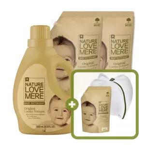 네이쳐러브메레 아기세탁세제 용기 1800ml 1개+리필 1300ml 2팩 + [GIFT] 오리지널향 세제 리필 500ml 1팩 + 무형광 아기 세탁망 원형 중형 1개