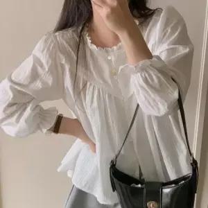 친절한탄씨 블라우스 여성 펀칭 라운드넥 쉬폰 셔츠 시스루 가을블라우스 쉬폰블라우스 여성블라우스