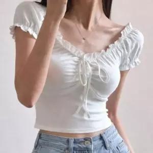 리본 짧은기장 오프숄더 C-1008329 상의티 반팔 셔링 쓰기좋은