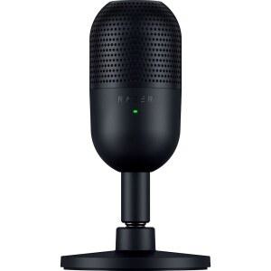 레이저 세이렌 V3 미니 USB 마이크: 콘덴서 마이크 - 슈퍼카디오이드 픽업 패턴 LED 표시등이 있는 탭 투 뮤트 센서 쇼크 업소버 울트라 컴팩트 PC 디스코드 OBS 스튜디오 XSPLIT 블랙