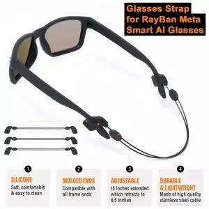 RayBan Meta 스마트 AI 안경용 스트랩 Wayfarer/Skyler/Headliner/용 조정 가능한 안티드롭 고정 끈 홀더
