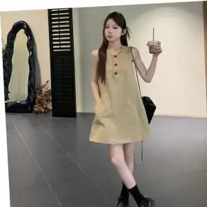 여성 캐주얼 여름 민소매 미니 원피스