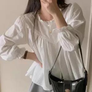 블라우스 쉬폰 셔츠 블라우스 펀칭 라운드넥 여성