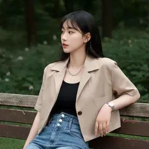 여성 크롭 린넨 오버핏 여름 썸머 자켓 아우터 반팔bcd019